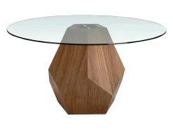 Mesa comedor redonda cristal templado y nogal 1093 ANGEL CERDA