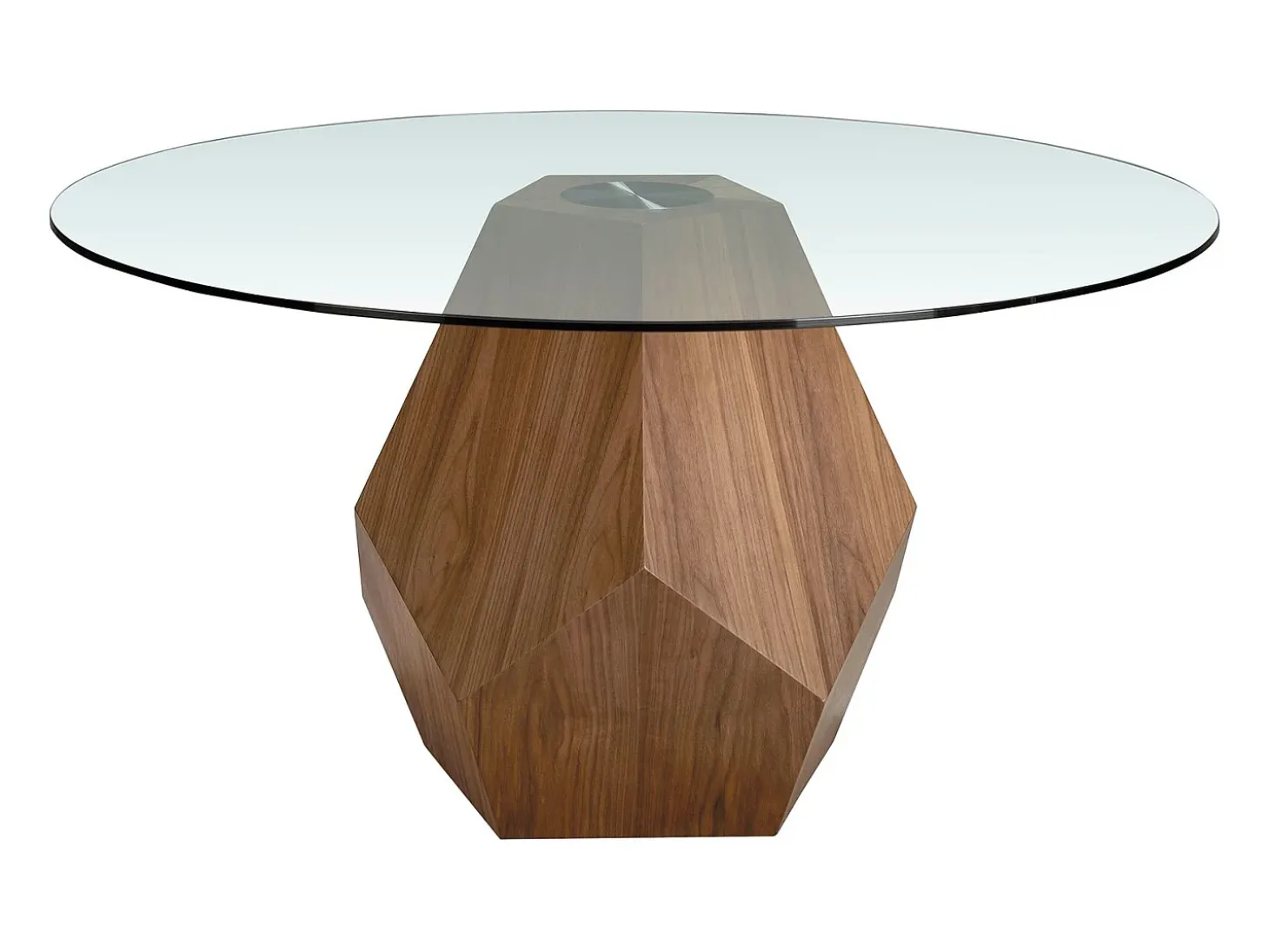 Mesa comedor redonda cristal templado y nogal 1093 ANGEL CERDA