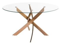 Mesa comedor redonda cristal templado y acero rosa 1169-Ø110 ANGEL CERDA