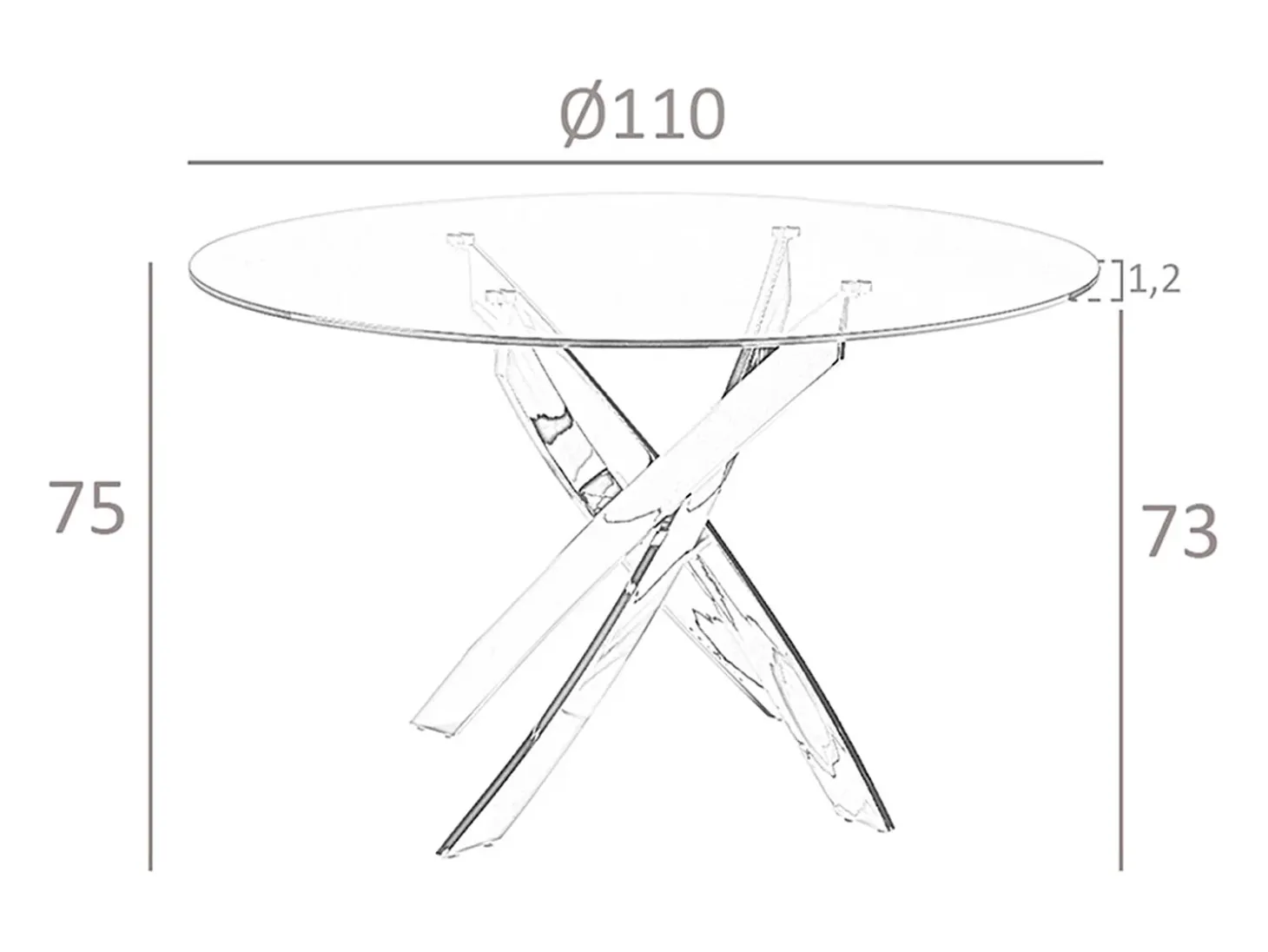 Mesa comedor redonda cristal templado y acero rosa 1169-Ø110 ANGEL CERDA