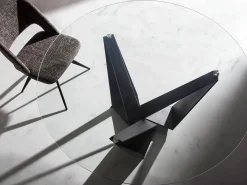 Mesa comedor redonda cristal templado y acero negro 1045 ANGEL CERDA