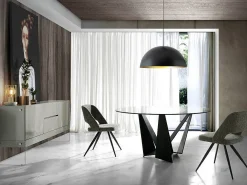 Mesa comedor redonda cristal templado y acero negro 1045 ANGEL CERDA