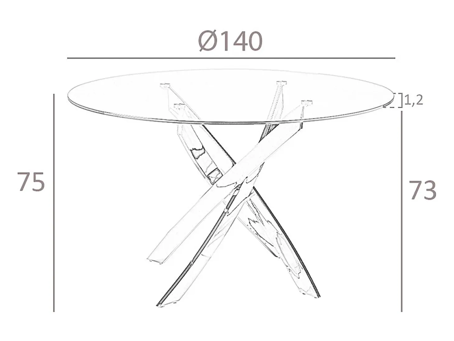 Mesa comedor redonda cristal templado y acero cromado 1061-Ø140 ANGEL CERDA