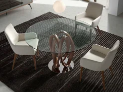 Mesa comedor redonda cristal templado y nogal 1021-Ø130 ANGEL CERDA