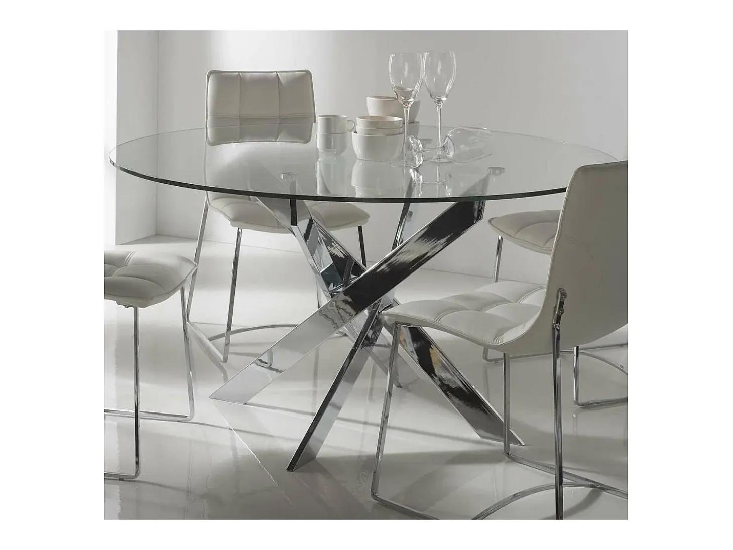 Mesa comedor redonda Rota acabado cromado, 120 cm(ancho) 76 cm(alto).