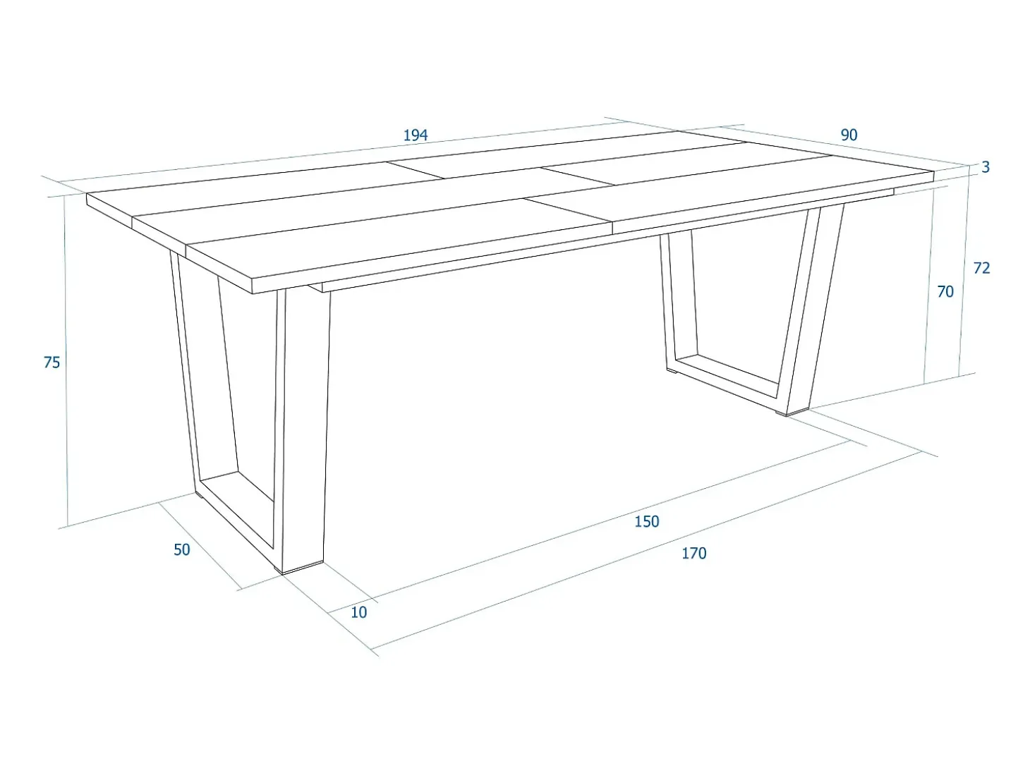 Mesa Comedor, 194x90x74 cm, Para 10 Comensales, Muebles Comedor, Negro