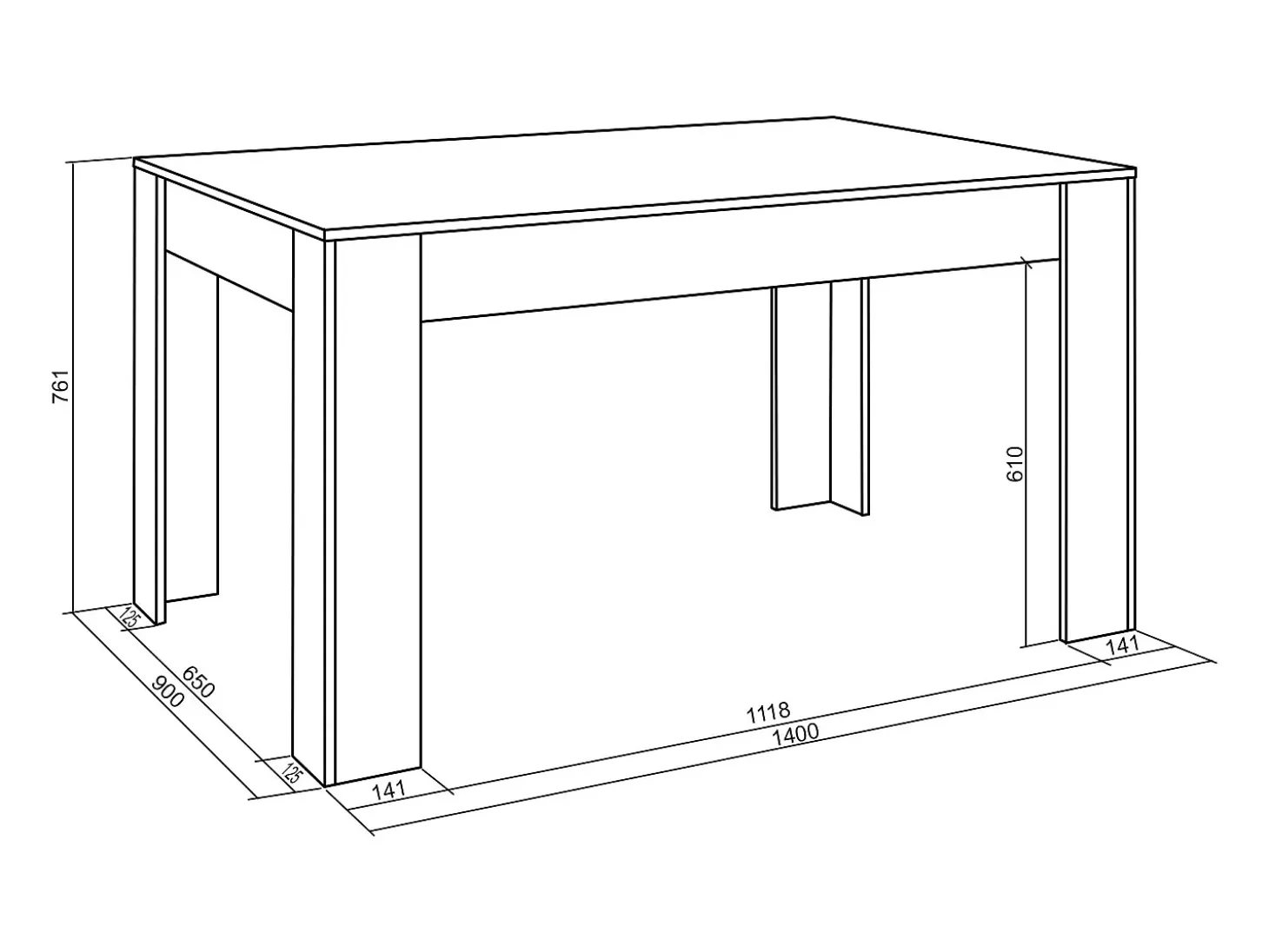 Mesa Comedor, 140x90x76cm, Para 6 comensales, Muebles Comedor, Blanco y Cemento