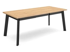 Mesa Comedor, 194x90x75cm, Para 10 Comensales, Patas de madera, Roble y negro