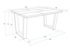 Mesa Comedor, 140x90x74cm, Para 6 comensales, Muebles Comedor, Roble y negro