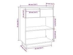 Mesa consola de madera maciza de pino gris 60x34x75 cm