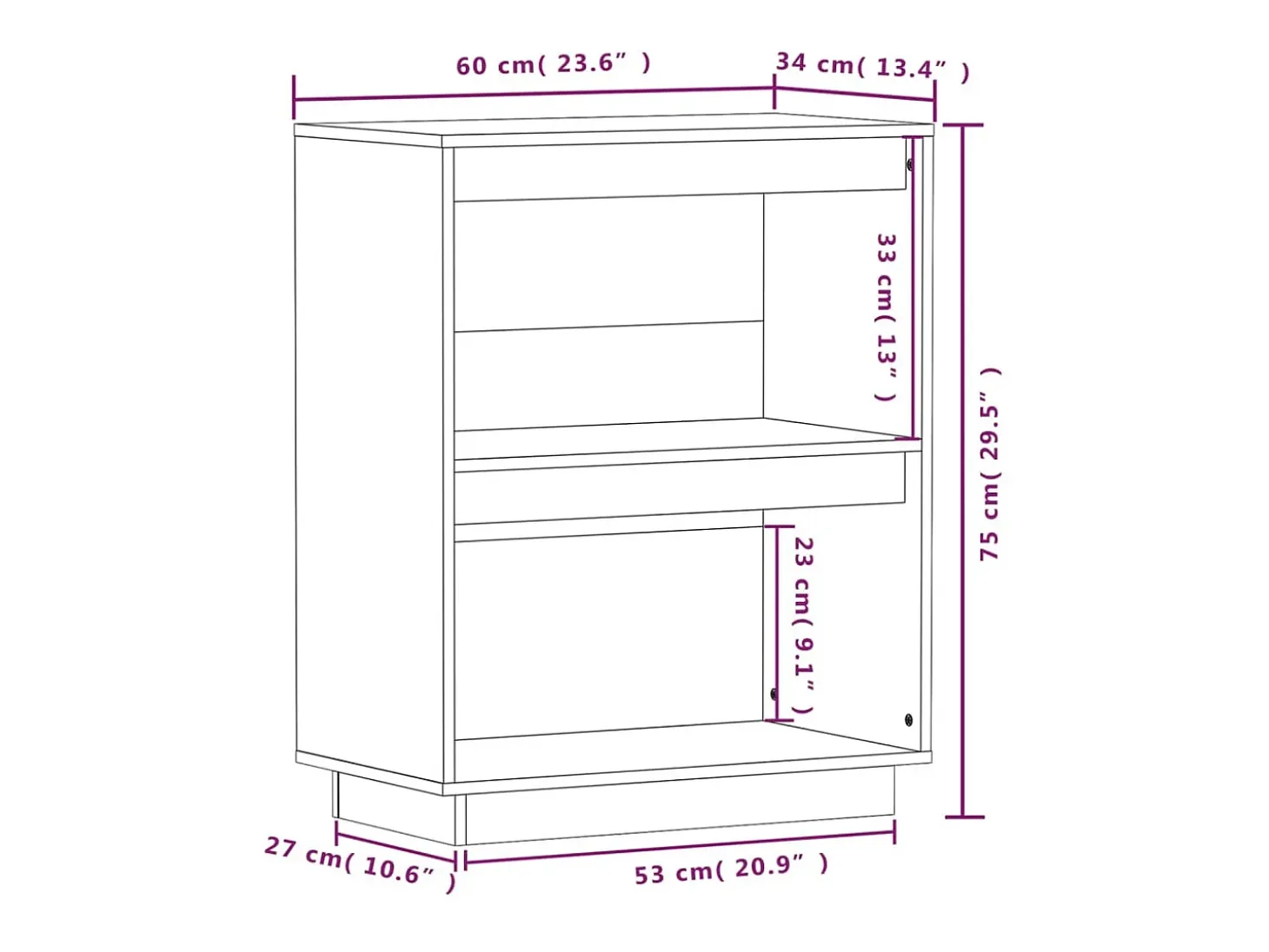 Mesa consola de madera maciza de pino marrón miel 60x34x75 cm