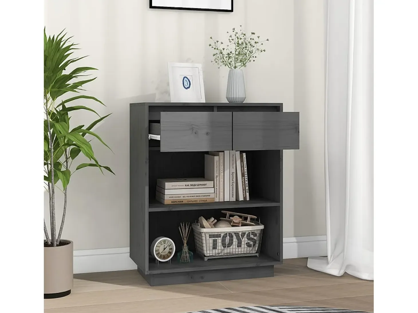Mesa consola de madera maciza de pino gris 60x34x75 cm