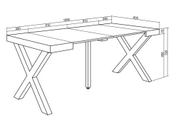 Mesa Consola extensible, 180x90x73cm, Para 8 comensales, Patas madera maciza, Blanco