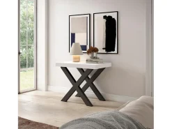 Mesa Consola extensible, 180x90x73cm, Para 8 comensales, Patas madera maciza, Blanco