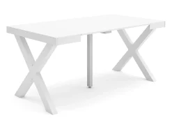 Mesa Consola extensible, 160x90x73cm, Para 8 comensales, Patas madera maciza, Blanco
