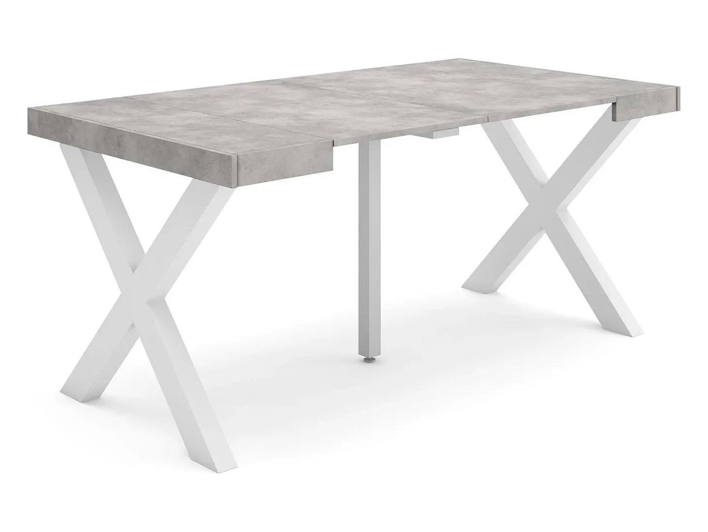 Mesa Consola extensible, 160x90x73cm, Para 8 comensales, Patas madera maciza, Cemento