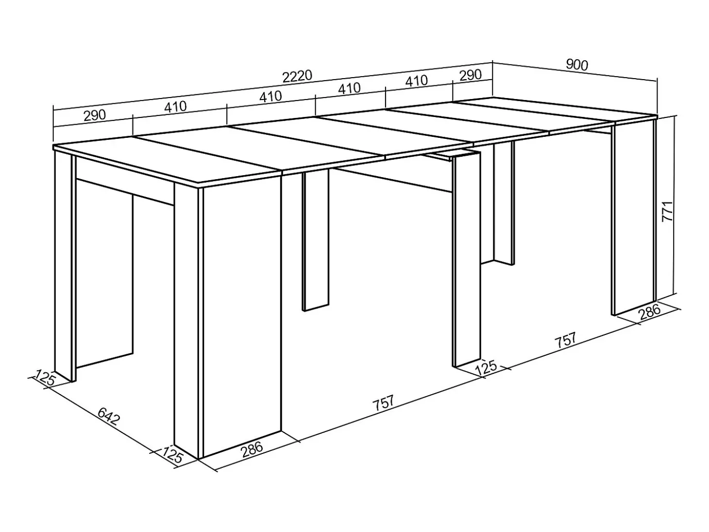 Mesa Consola extensible, 222x90x77cm, Para 10 comensales, Comedor y cocina, Cemento