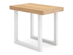 Mesa Consola extensible, 160x90x73cm, Para 8 comensales, Patas madera maciza, Roble y blanco