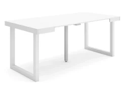 Mesa Consola extensible, 180x90x73cm, Para 8 comensales, Patas madera maciza, Blanco