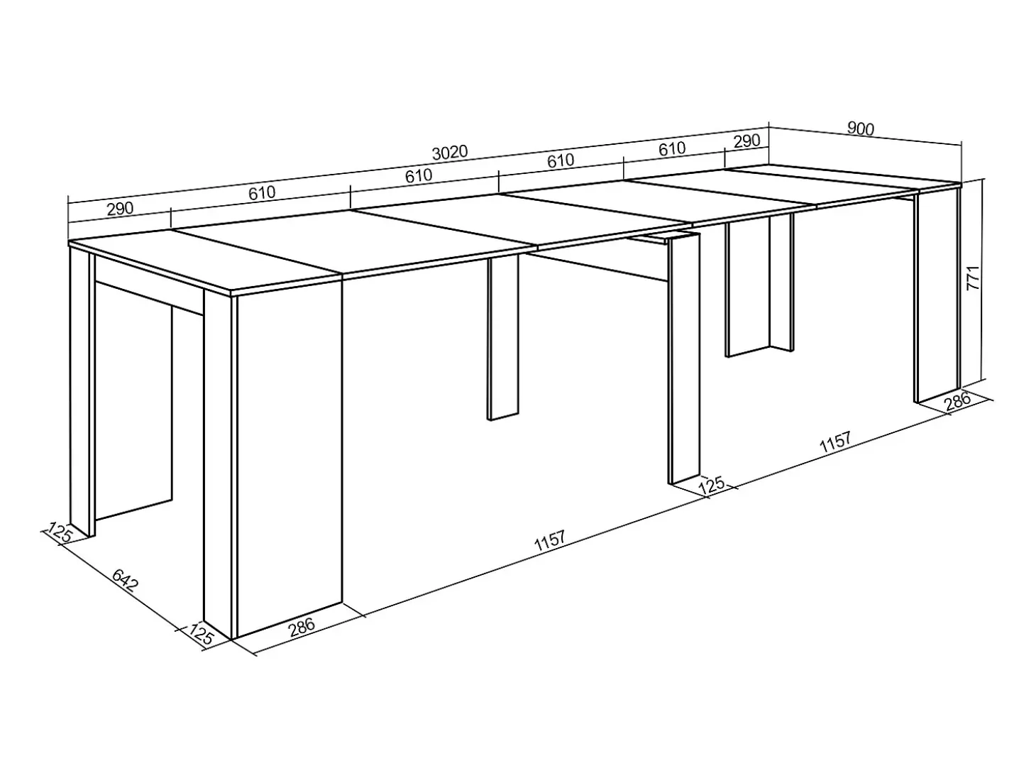 Mesa Consola extensible, 302x90x77cm, Para 14 comensales, Comedor y cocina, Cemento