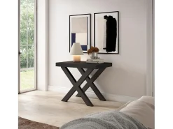 Mesa Consola extensible, 140x90x73cm, Para 6 comensales, Patas madera maciza, Negro