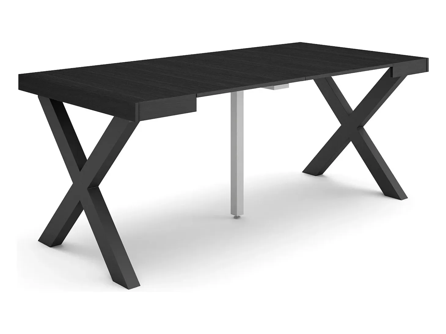 Mesa Consola extensible, 180x90x73cm, Para 8 comensales, Patas madera maciza, Negro