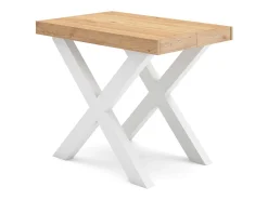 Mesa Consola extensible, 180x90x73cm, Para 8 comensales, Patas madera maciza, Roble y blanco
