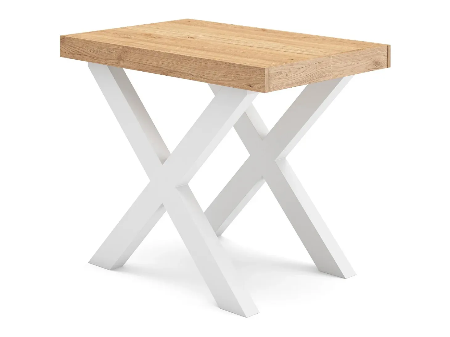 Mesa Consola extensible, 180x90x73cm, Para 8 comensales, Patas madera maciza, Roble y blanco