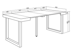 Mesa Consola extensible, 180x90x73cm, Para 8 comensales, Patas madera maciza, Blanco y Cemento