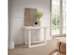 Mesa Consola extensible, 160x90x73cm, Para 8 comensales, Patas madera maciza, Blanco