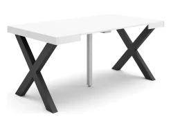 Mesa Consola extensible, 160x90x73cm, Para 8 comensales, Patas madera maciza, Blanco