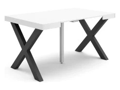 Mesa Consola extensible, 140x90x73cm, Para 6 comensales, Patas madera maciza, Blanco