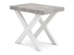 Mesa Consola extensible, 180x90x73cm, Para 8 comensales, Patas madera maciza, Blanco y Cemento