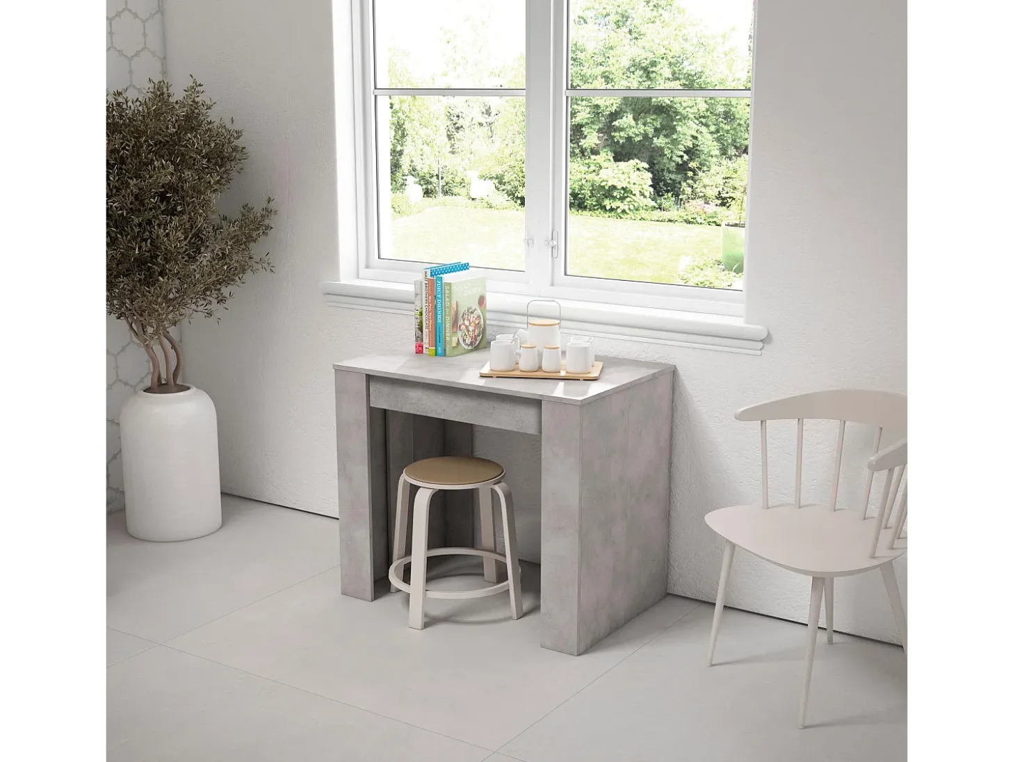 Mesa Consola extensible, 262x90x77cm, Para 12 comensales, Comedor y cocina, Cemento