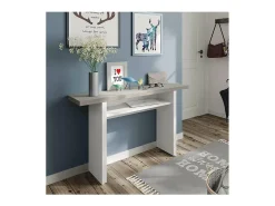 Mesa consola o cocina desplegable Gio en blanco Artik y gris Cemento 120 cm(ancho) 77 cm(