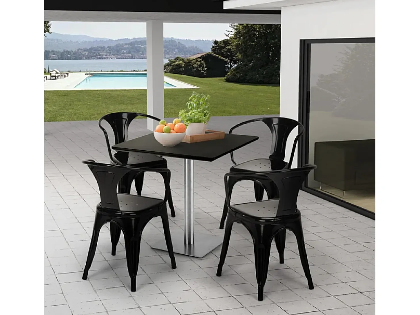 Mesa cuadrada 70x70 para bares restaurantes hoteles Horeca - Negro - Silver