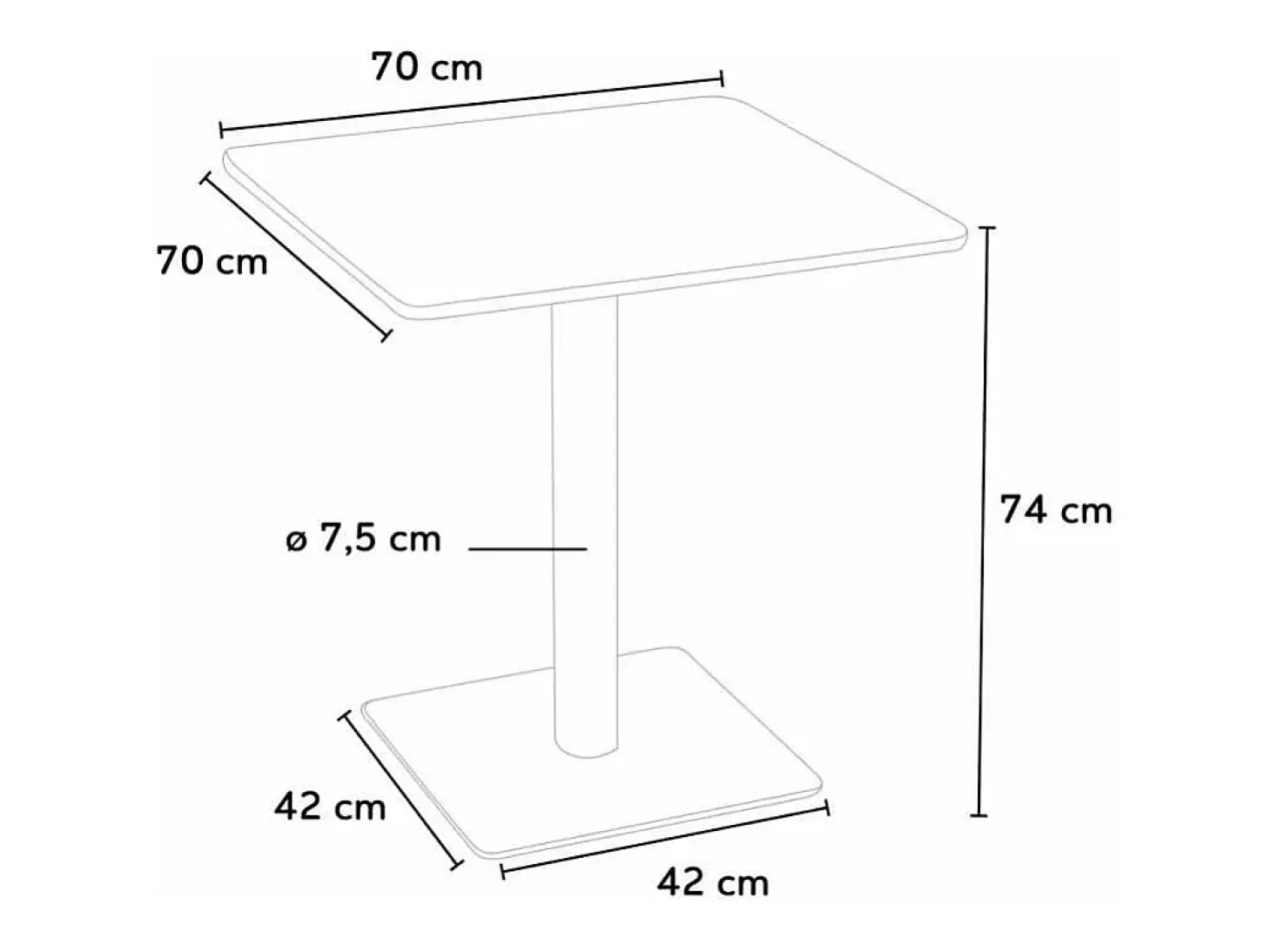 Mesa cuadrada 70x70 para bares restaurantes hoteles Horeca - Negro - Silver