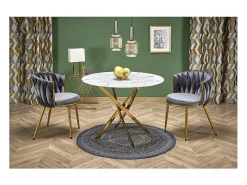 Mesa de 100 cm con tablero de aspecto mármol blanco y base Mezzo dorada