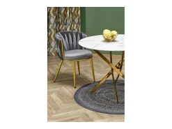 Mesa de 100 cm con tablero de aspecto mármol blanco y base Mezzo dorada