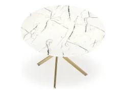 Mesa de 100 cm con tablero de aspecto mármol blanco y base Mezzo dorada