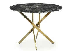 Mesa de 100 cm con tablero de aspecto mármol negro y base Mezzo dorada