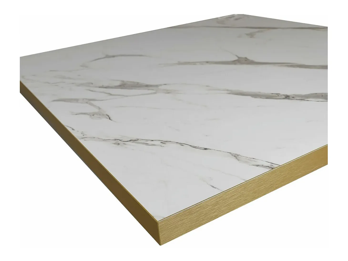 Mesa de bar 70 x 70 cm - Banco de mármol blanco modelo redondo con cantos de latón
