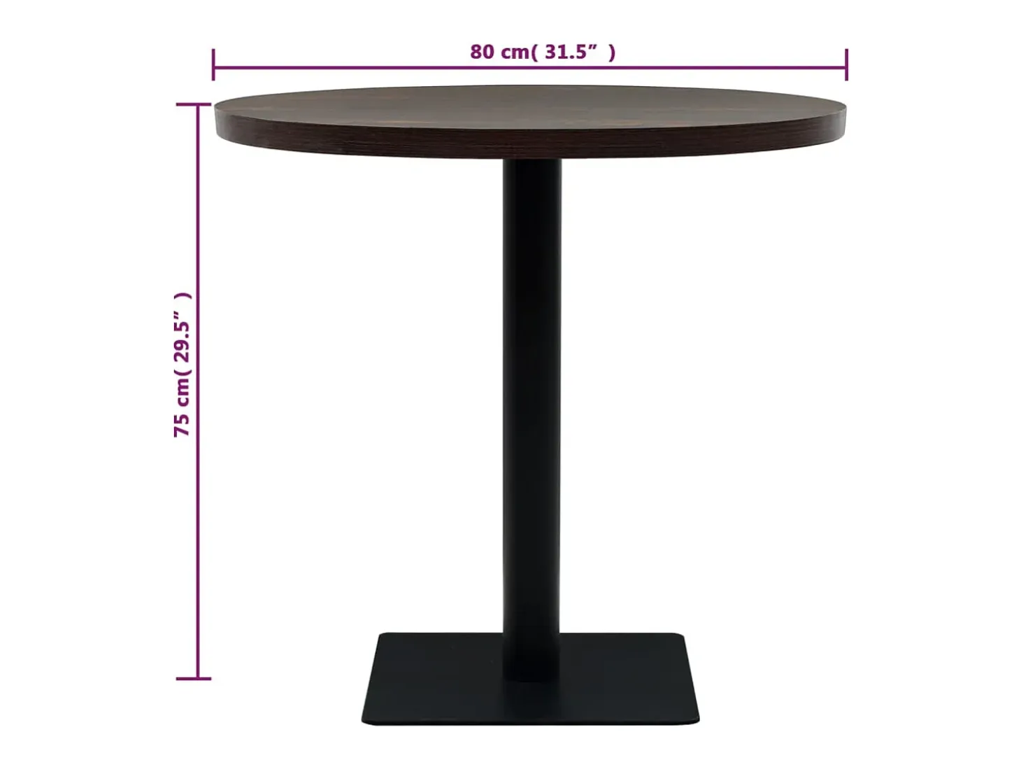 Mesa de bar bistró MDF y acero redonda fresno oscuro 80x75 cm
