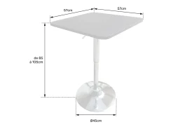 Mesa de bar blanca y cromada cuadrada altura regulable LUKE