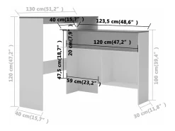 Mesa de bar con 2 encimera blanca y gris 130x40x120 cm