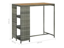 Mesa de bar con almacenaje Gris 120x60x110 cm Mimbre de resina