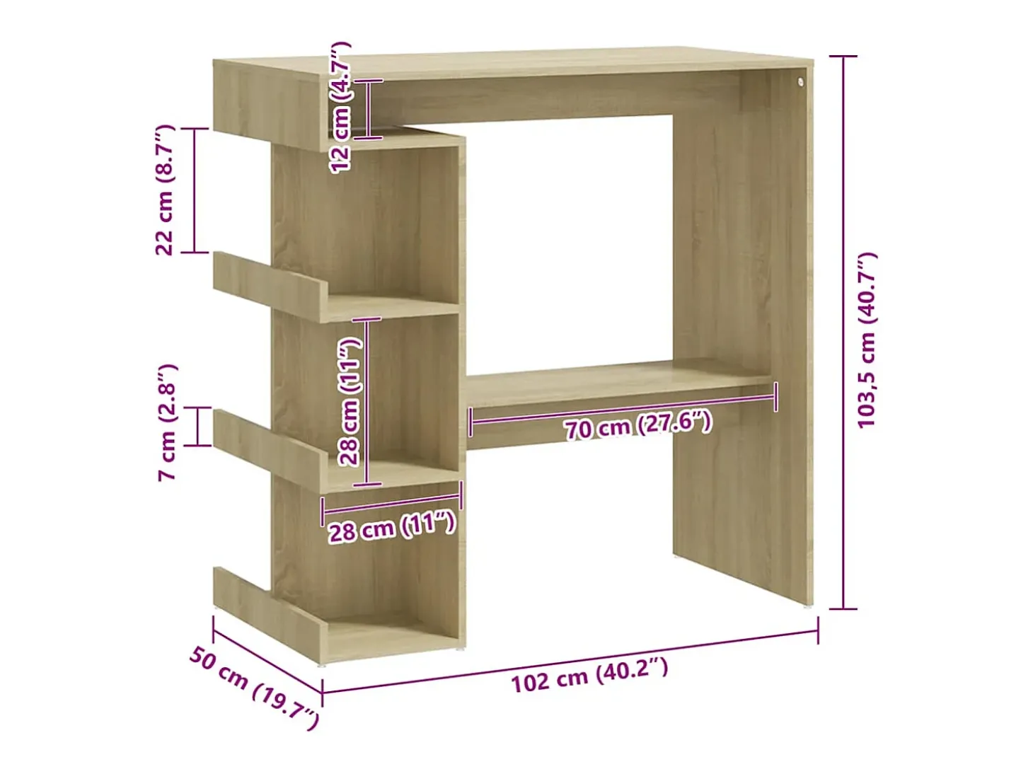 Mesa de bar con estante de almacenamiento Roble Sonoma Madera de ingeniería
