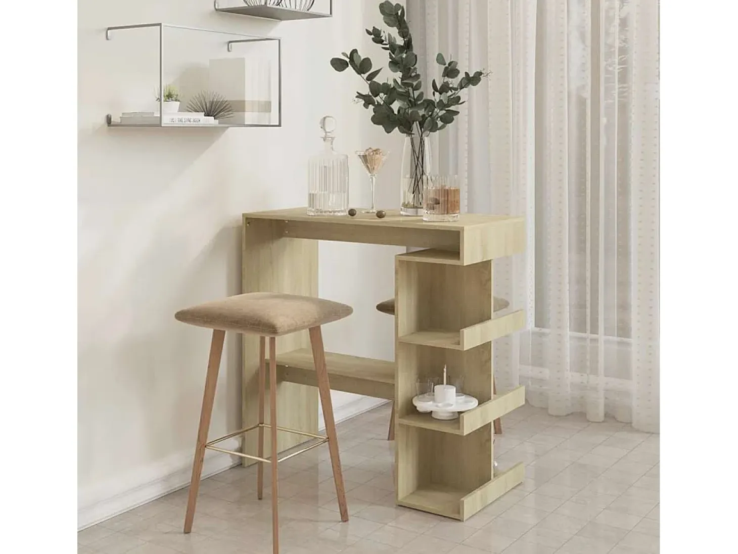 Mesa de bar con estante de almacenamiento Roble Sonoma Madera de ingeniería