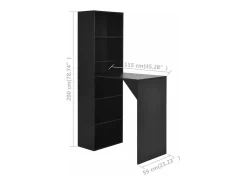 Mesa de bar con estantería alta negra 115x59x200 cm