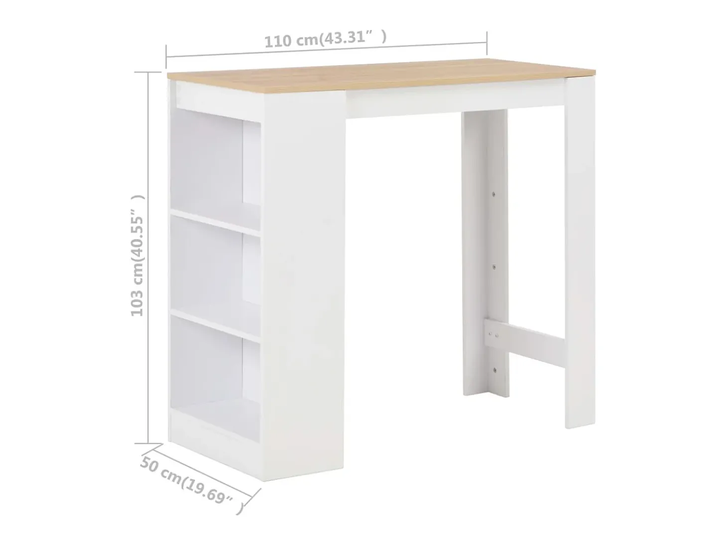 Mesa de bar con estantería blanco 110x50x103 cm